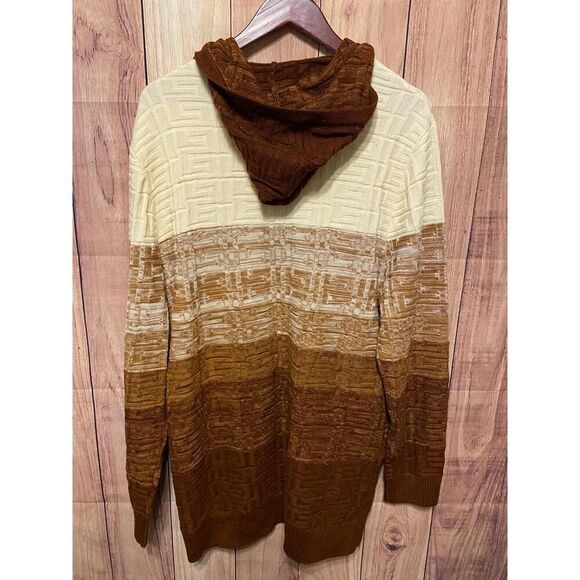 PRESTIGE ORIGINAL L Wool Hooded Sweater Knit Jacket Brown Cardigan zip up men’s - Picture 7 of 8